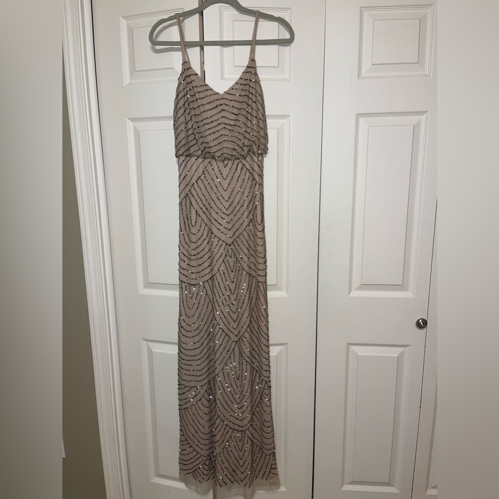 Adrianna Papell nude beadead dress